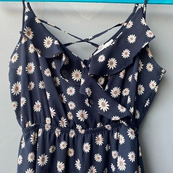 Lush Sunflower Ruffle Mini Dress Navy blue Size Small - Picture 5 of 8